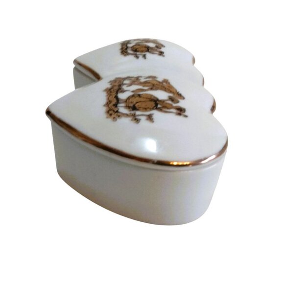 Vintage 1950's Porcelain-Double Heart Shaped-Gold Trim-Lady Angela Trinket Box - Picture 7 of 12